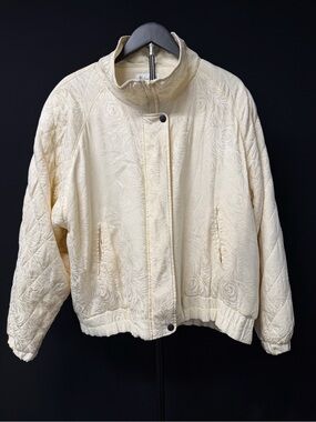 *Naked Silk* Vintage Quilted Cream Bomber Jacket with High Collar - 100% Silk